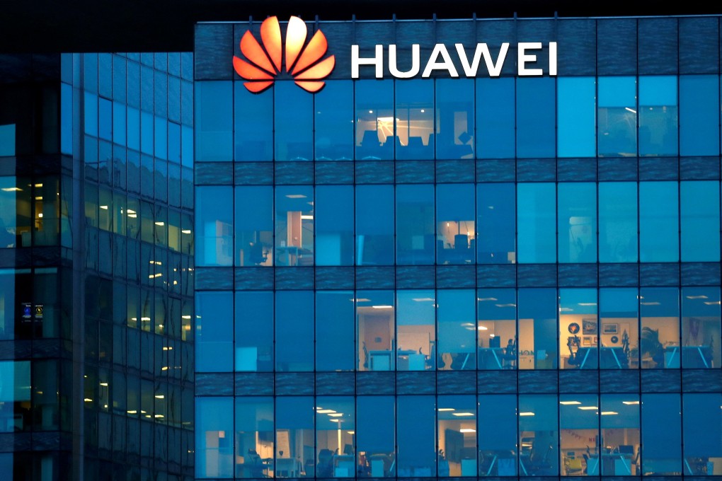 Huawei’s logo seen at its French headquarters in Boulogne-Billancourt, near Paris, on February 17, 2021. Photo: Reuters