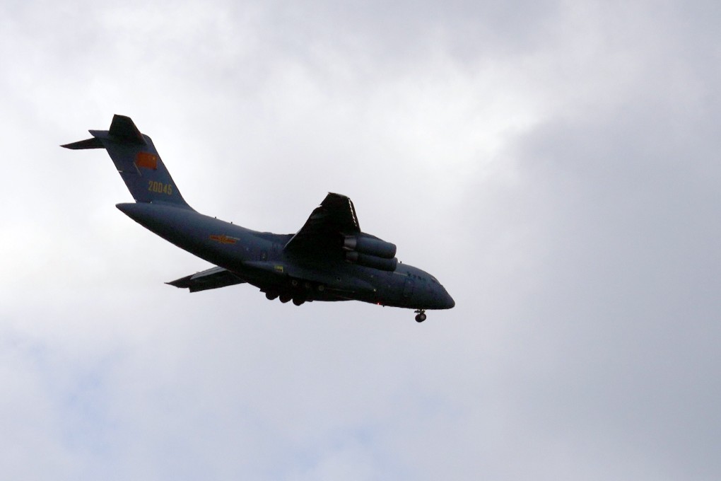 A PLA Air Force Y-20 transport plane comes in to land in Belgrade, Serbia, on Monday. Photo: AP