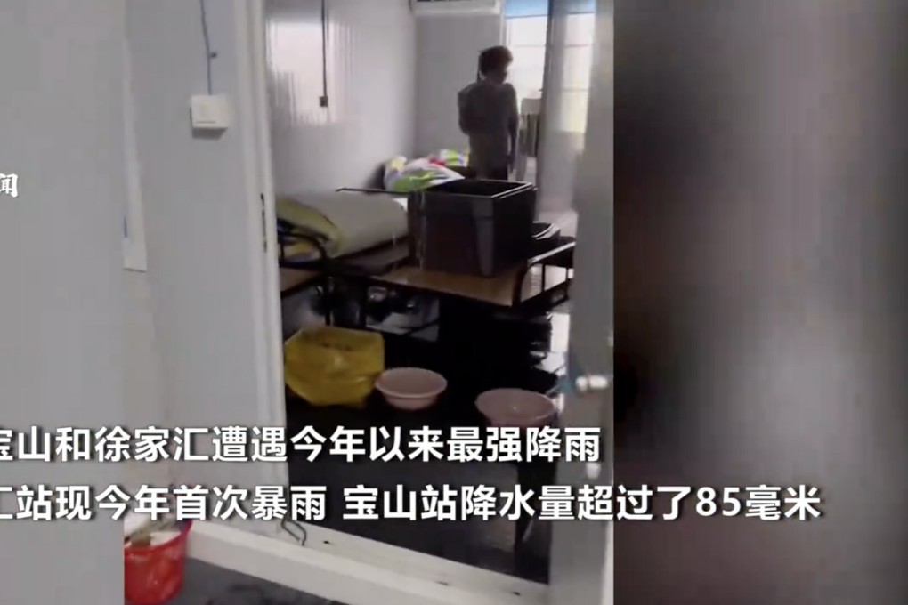 Rain leaking from the ceiling of a fangcang draws attention to the poor construction of temporary shelters, and living conditions that many are more scared of than the virus. Photo: Handout