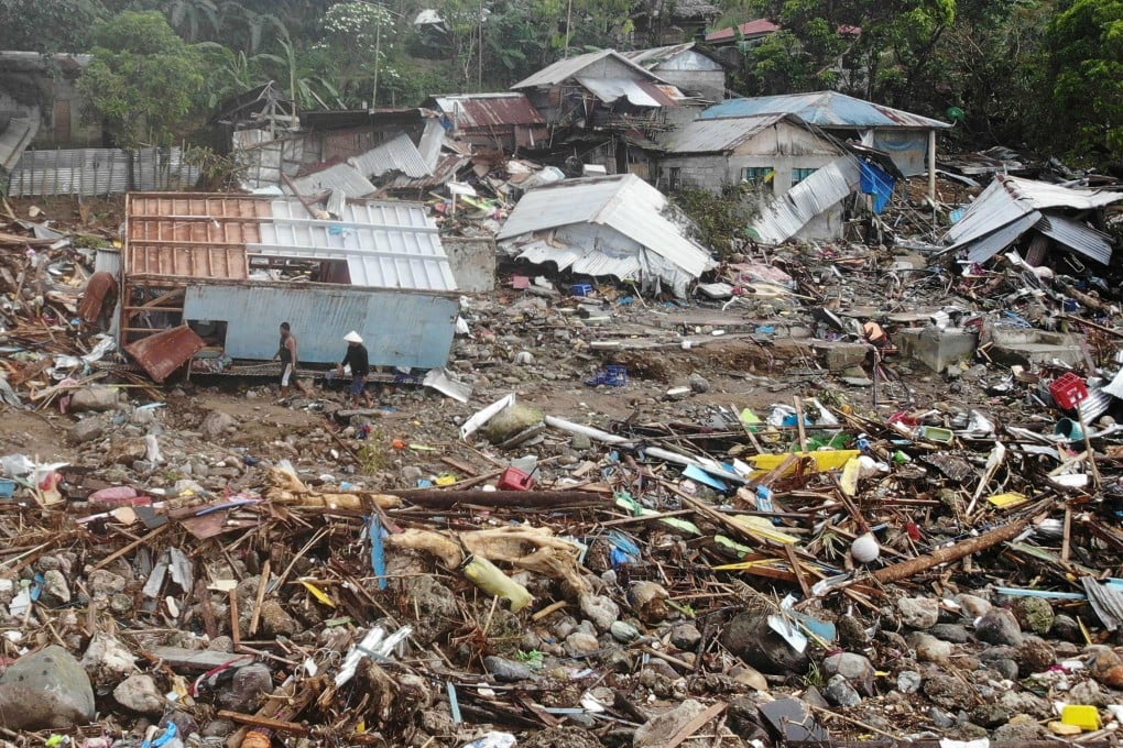 Destroyed houses in Leyte province, the Philippines, the day after Storm Megi struck. Photo: AFP