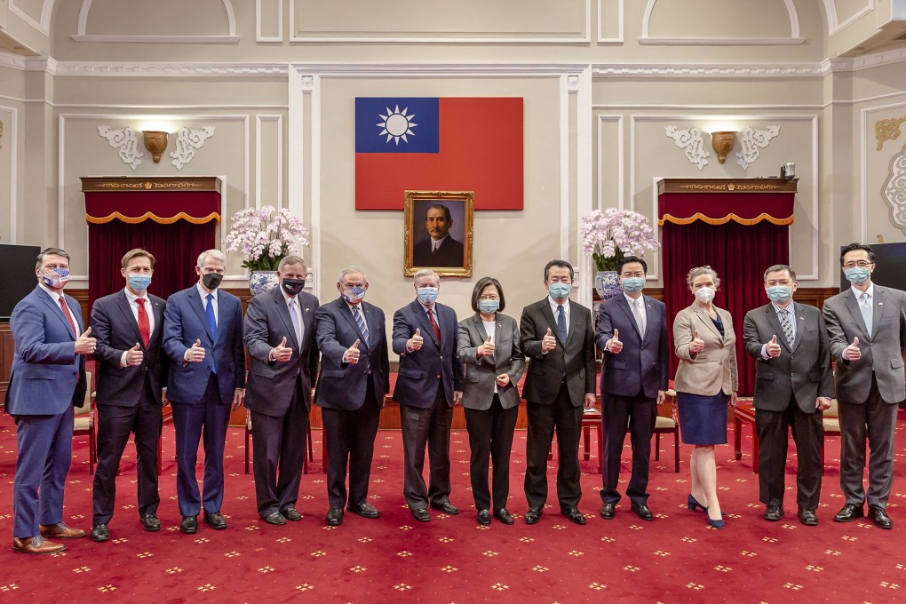 Members of the US Congressional delegation with President Tsai Ing-wen and other Taiwanese officials at the  Presidential Office in Taipei. Photo: Taiwan Presidential Office via AP