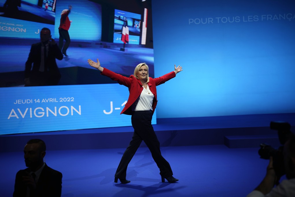 French far-right leader Marine Le Pen before delivering a speech in Avignon, south of France, on Thursday. Photo: AP