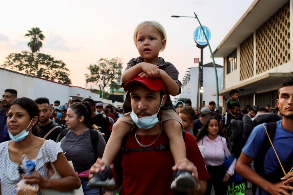 Migrants stranded in Tapachula take part in a caravan towards the US after growing impatient of waiting for the humanitarian visa to cross the country, in Tapachula, Mexico on April 16. Photo: Reuters
