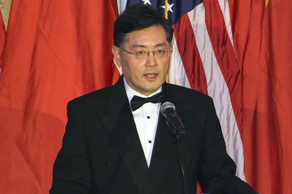 Qin Gang, the Chinese ambassador to the United States, speaking in California on February 24. Photo: Kyodo