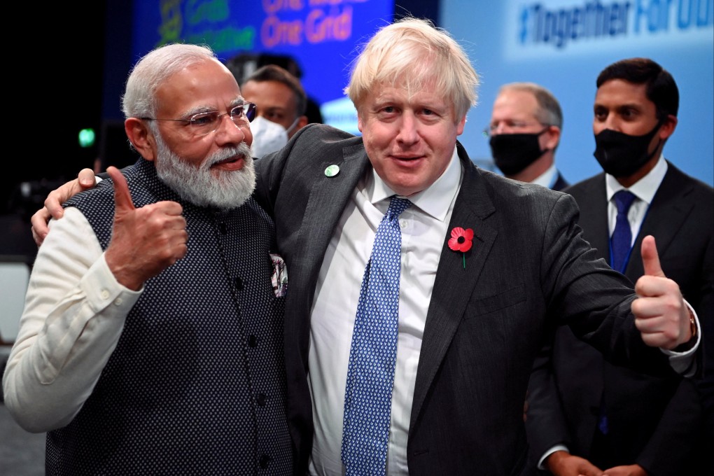 Britain’s Prime Minister Boris Johnson and India’s Prime Minister Narendra Modi attend the UN COP26 in Glasgow, Scotland, UK on November 2. Photo: Reuters