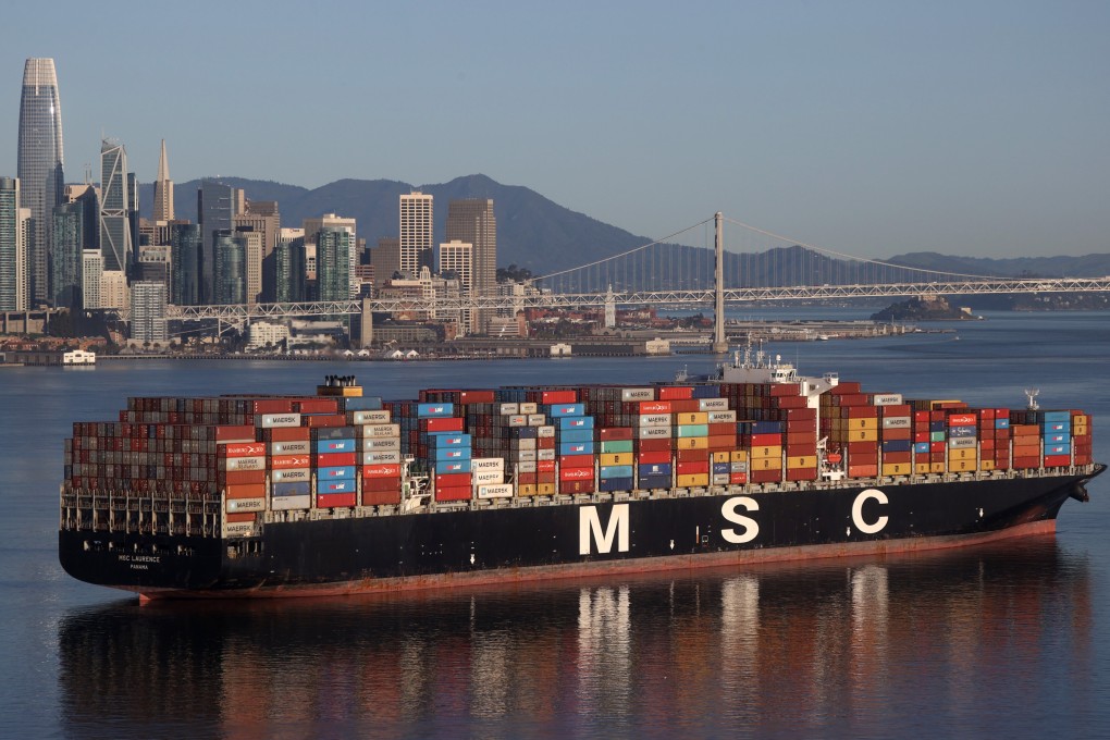 Congestion at Bay Area seaports off the California coast has forced some freighters to moor mid-bay. Photo: Getty Images