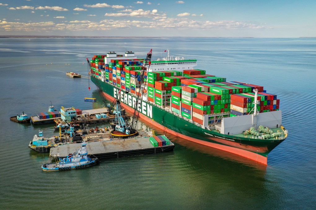 The Ever Forward container ship stranded off the US east coast’s Chesapeake Bay on April 12. Photo: Baltimore Sun / TNS