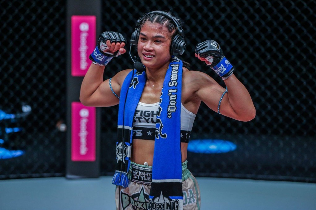Jackie Buntan celebrates after a victory in the ONE Circle. Photos: ONE Championship
