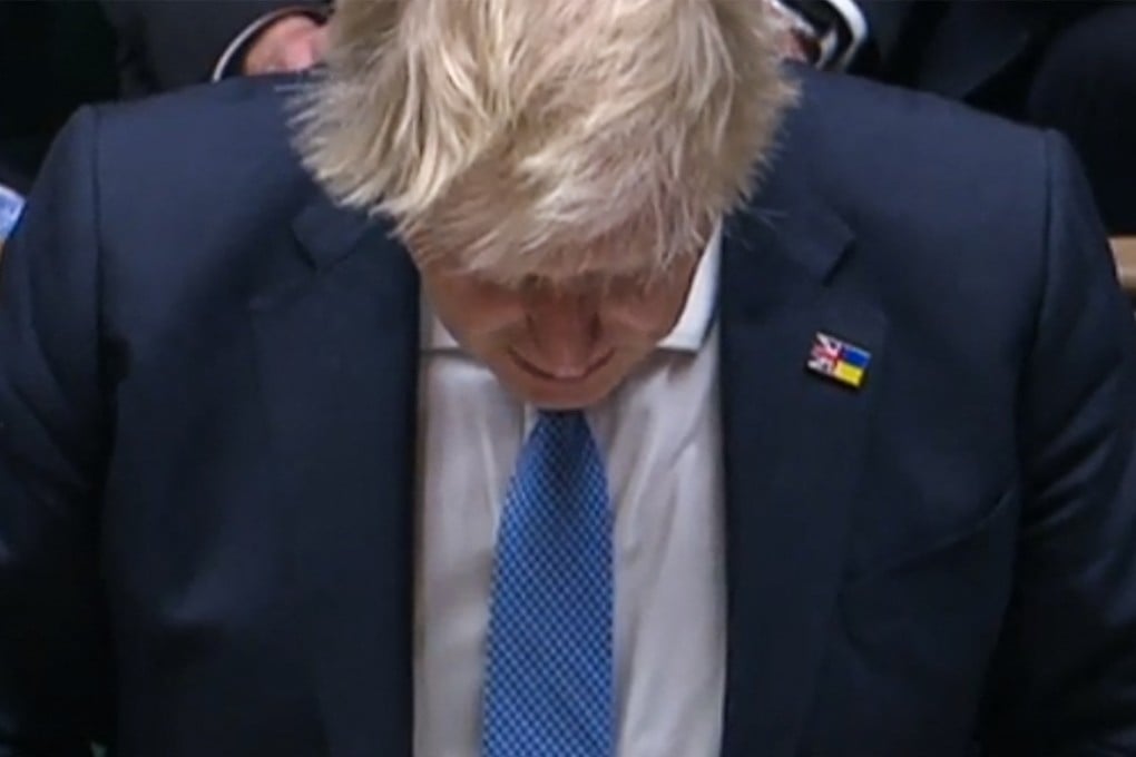 Britain’s Prime Minister Boris Johnson apologises to MPs for the for the “partygate” fine in the House of Commons in London on Tuesday. Photo: PRU via AFP