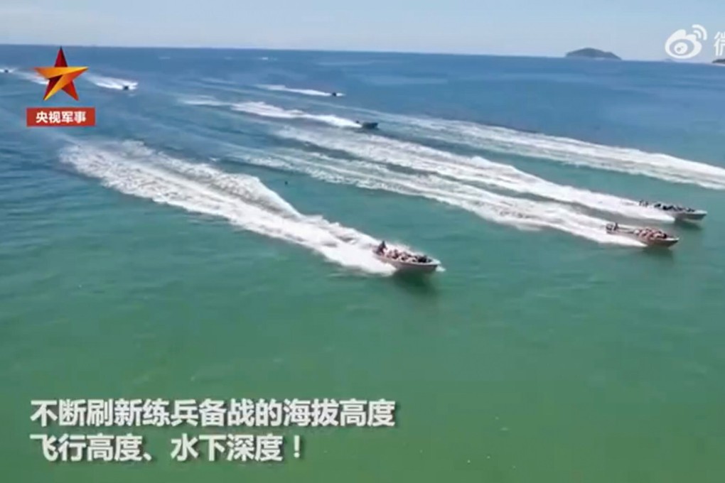 A screen grab of a video released by the People’s Liberation Army showing amphibious assault landing and island-control exercises involving marines and other special fighting units, as the Chinese navy celebrates its 73rd anniversary this weekend. Photo: Weibo