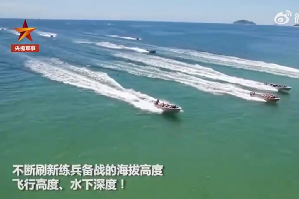 A screen grab of a video released by the People’s Liberation Army showing amphibious assault landing and island-control exercises involving marines and other special fighting units, as the Chinese navy celebrates its 73rd anniversary this weekend. Photo: Weibo