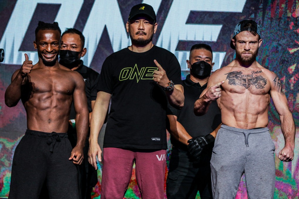 Bokang Masunyane (left) andJarred Brooks pose at the ONE 156 ceremonial weigh-ins. Photos: ONE Championship