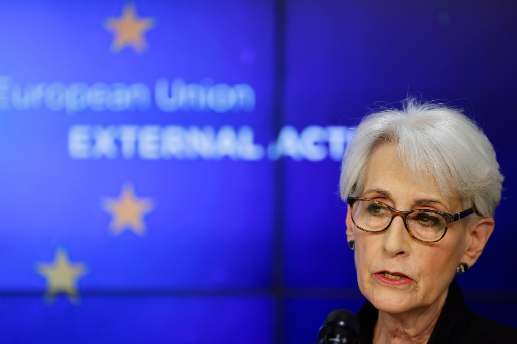 Wendy Sherman at a press conference in Brussels on Friday. Photo: AFP