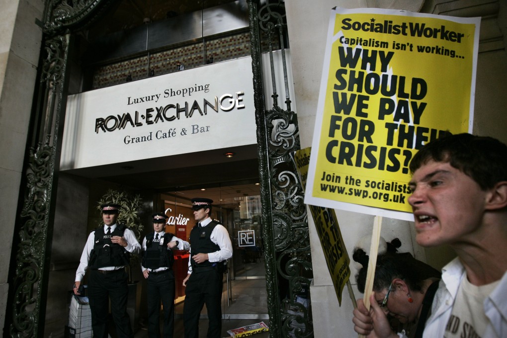 Protesters against government bailouts gather during the 2008 global financial crisis. The roots of today’s global economic woes date back to the failures of 2008 and beyond. Photo: AP