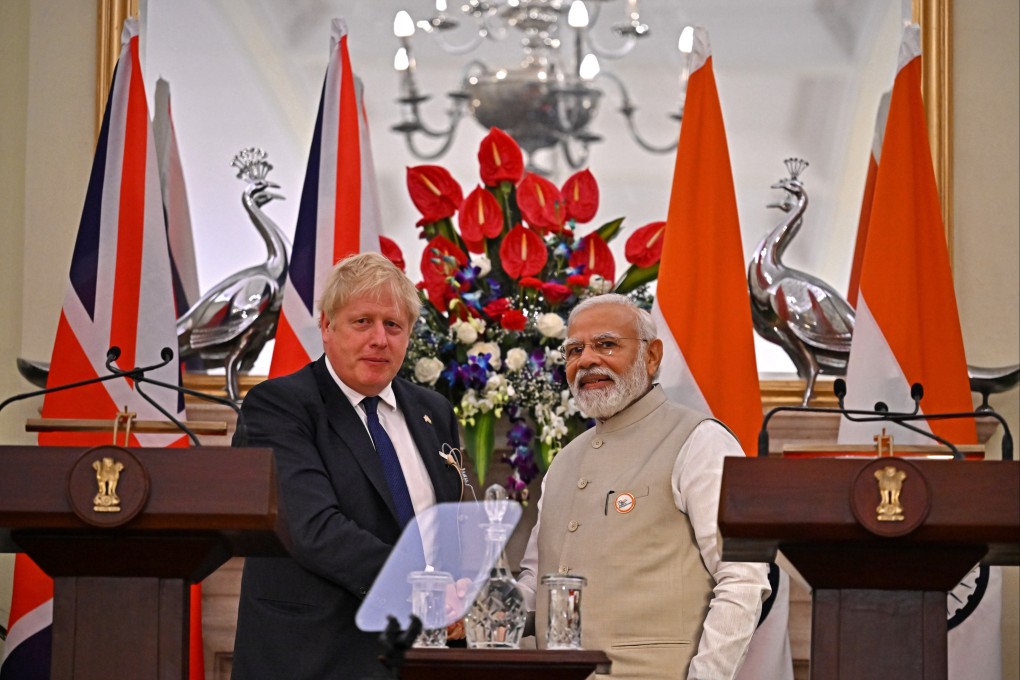 British Prime Minister Boris Johnson and Prime minister of India Narendra Modi at Hyderabad House. Photo: dpa