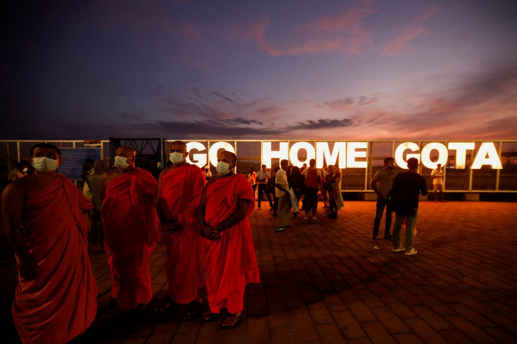 Buddhist monks take part in a protest against Sri Lanka’s President Gotabaya Rajapaksa in Colombo. Photo: Reuters