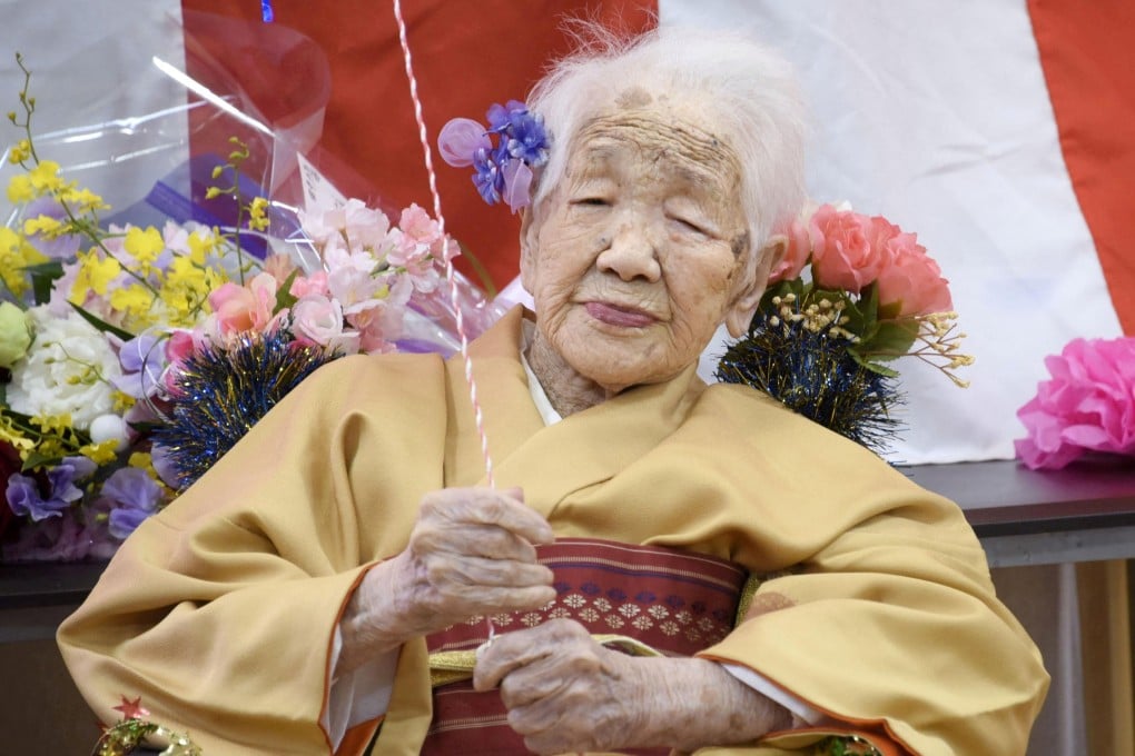 Kane Tanaka pictured in 2020 after her 117th birthday at a nursing home in Fukuoka, Japan. Photo: Kyodo via Reuters