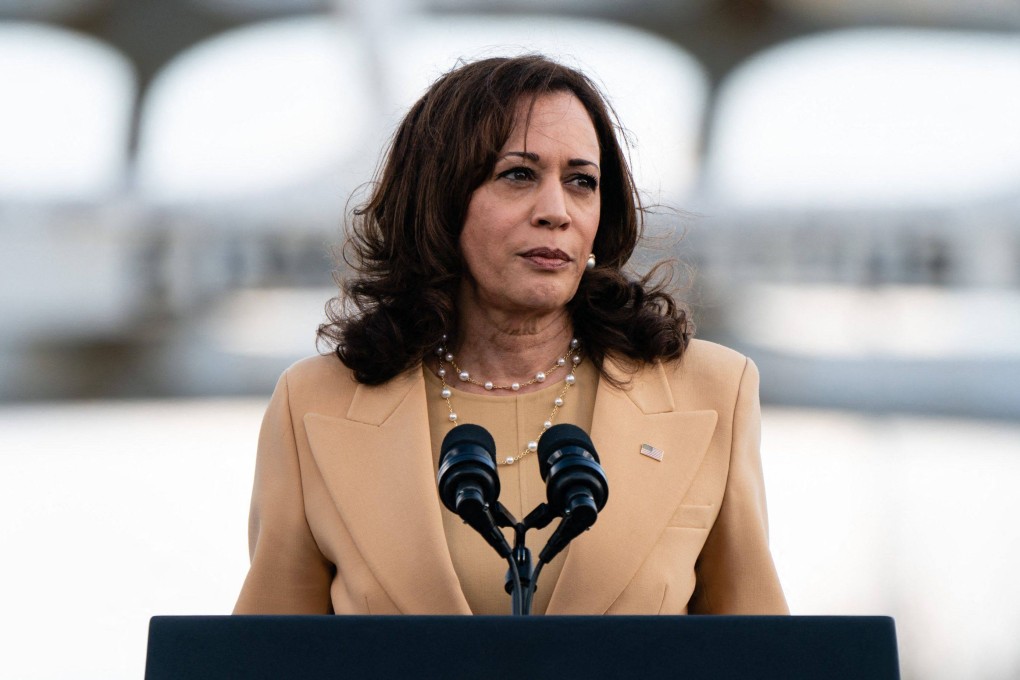 US Vice-President Kamala Harris speaks at the Edmund Pettus Bridge in Selma, Alabama, in March. Photo: AFP