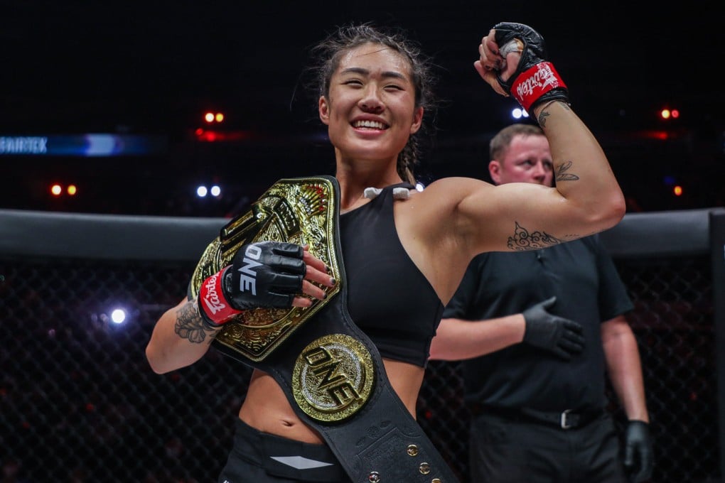 Angela Lee celebrates after submitting Stamp Fairtex at ONE X. Photos: ONE Championship.