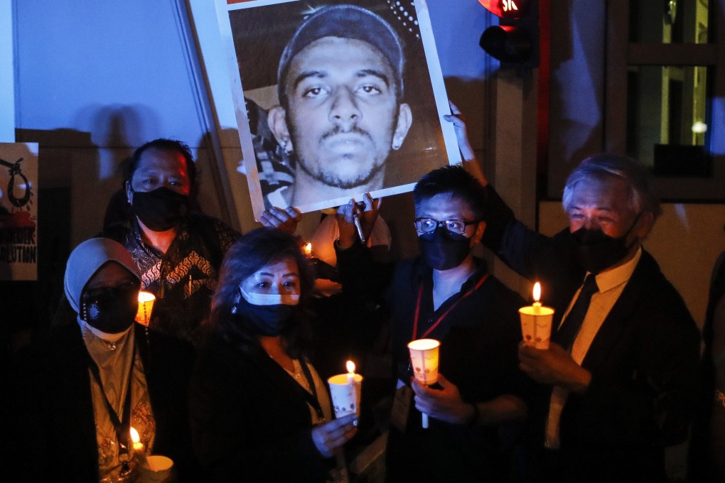 Activists hold a candlelight vigil on Tuesday night against the death penalty for Malaysian national Nagaenthran K. Dharmalingam outside Singapore’s embassy in Kuala Lumpur, Malaysia. Photo: EPA-EFE