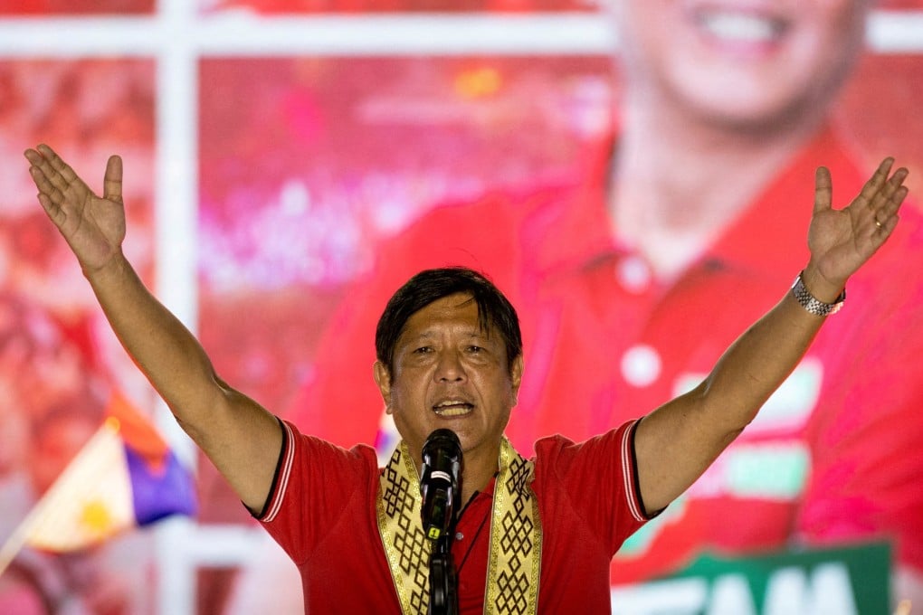 Philippine presidential candidate Ferdinand ‘Bongbong’ Marcos Jnr, son of the late dictator Ferdinand Marcos, delivers a speech during a campaign rally in Lipa, Philippines, on April 20. Photo: Reuters
