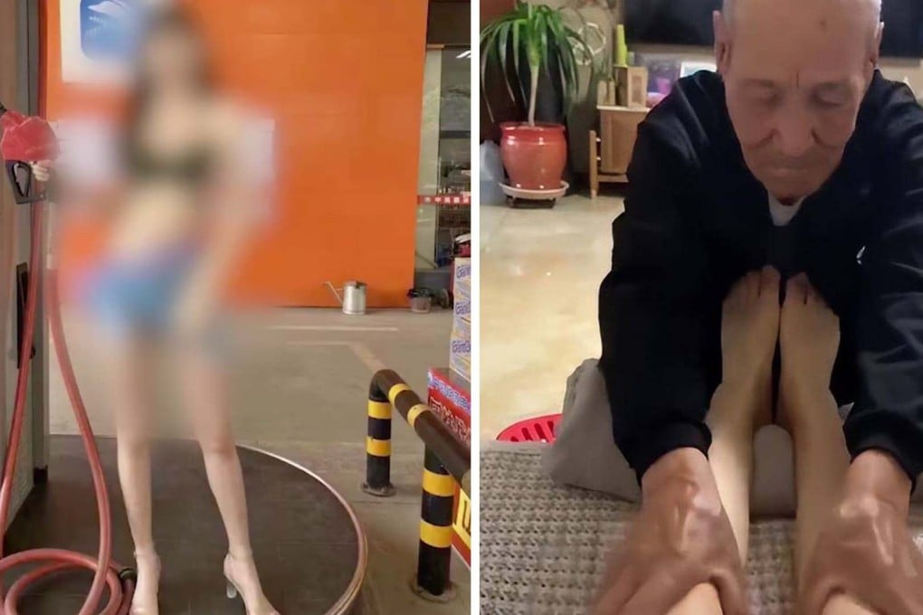 Quirky Chinese news: gas station hires bikini-clad women and man blasted for massaging pregnant granddaughter. Photo: SCMP Artwork