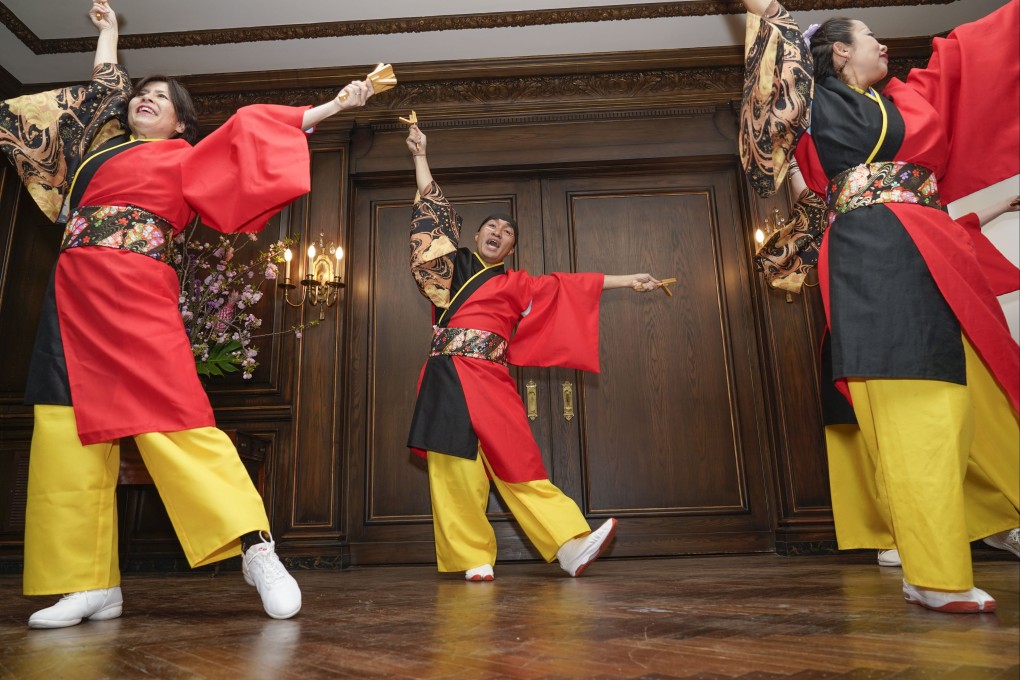 Dancers from the Kazanami Yosakoi Dance Project perform on Wednesday at a news conference in New York to promote the city’s first-ever Japan Parade. Photo: AP