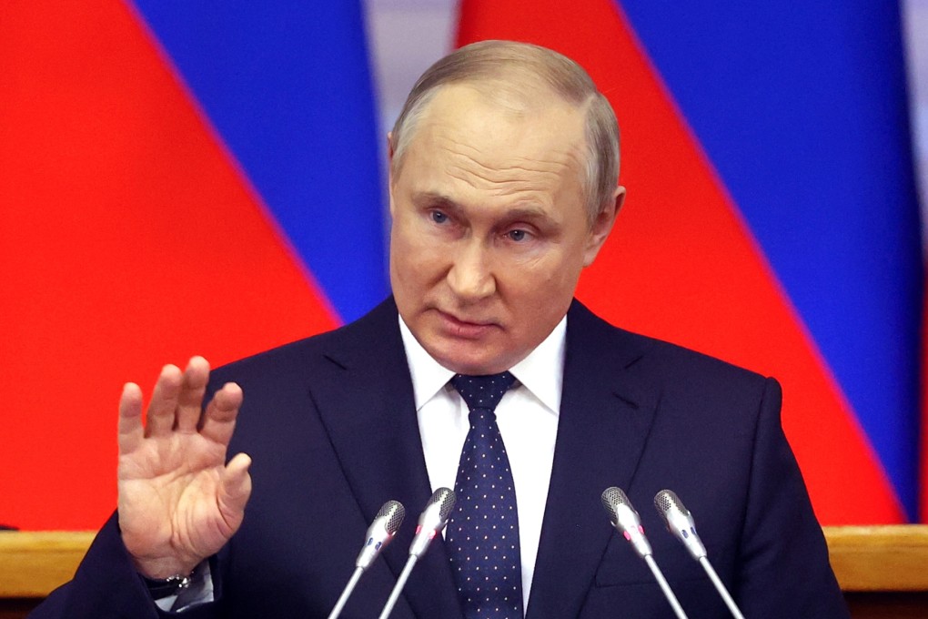 Russian President Vladimir Putin gives a speech at a meeting of advisory council of the Russian parliament in Saint Petersburg on Wednesday. Photo: Sputnik via AP