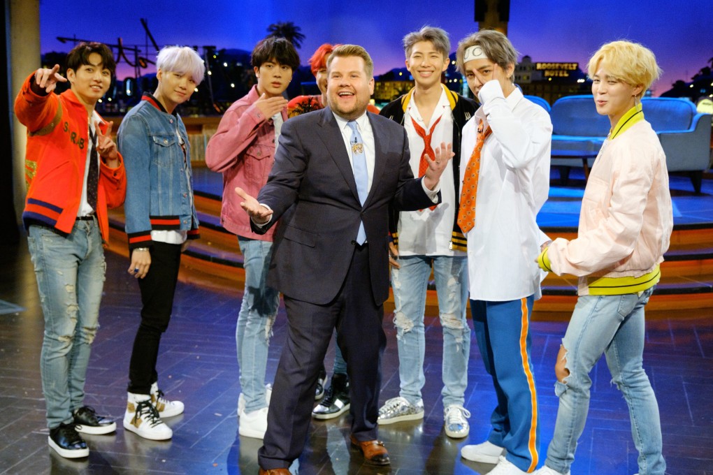 James Corden with BTS on ‘The Late Late Show’ in 2017. Photo: Terence Patrick/CBS via Getty Images