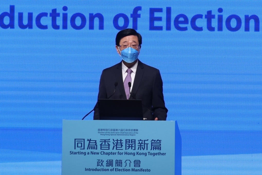 Chief executive candidate John Lee announces his manifesto on Friday.
Photo: Yik Yeung-man