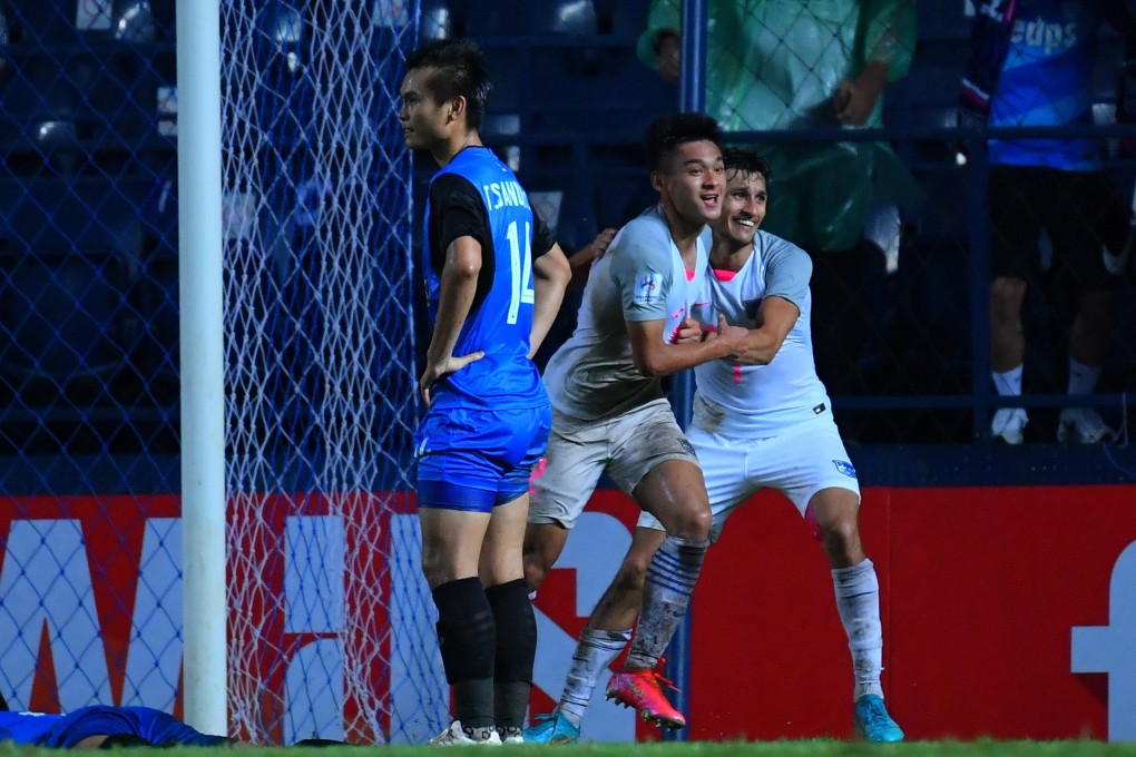 Law Tsz-chun of Kitchee (middle) celebrates after scoring the winning goal against Thailand’s Chiangrai United in the AFC Champions League Group J match in Buriram. Photo: Getty Images