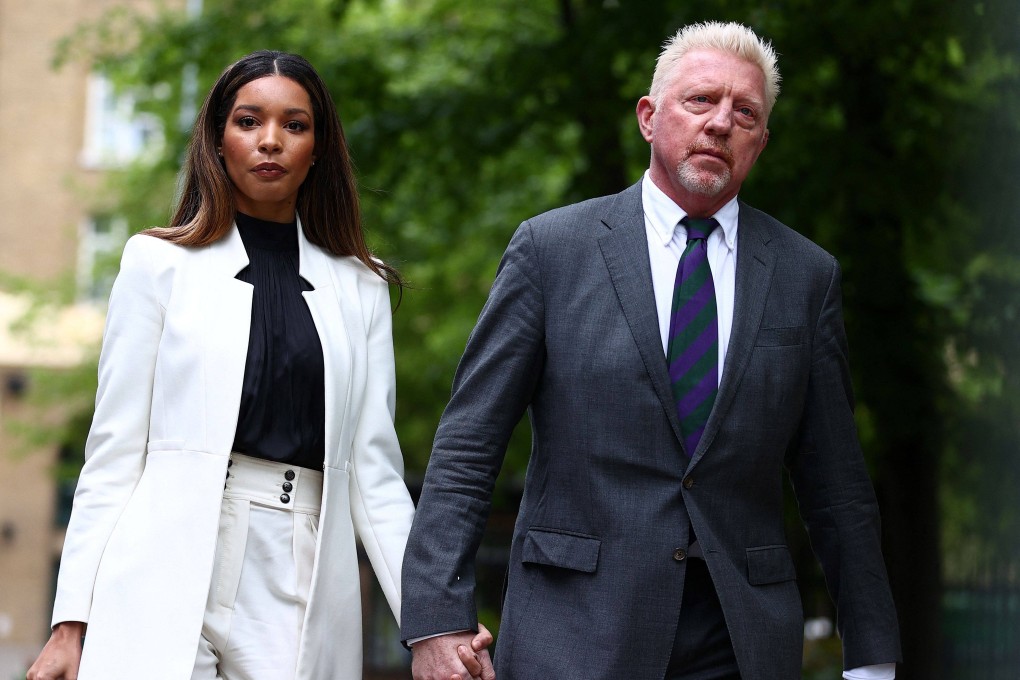 Former tennis player Boris Becker and his girlfriend Lilian de Carvalho Monteiro arrive at a court in London on Friday. Photo: AFP