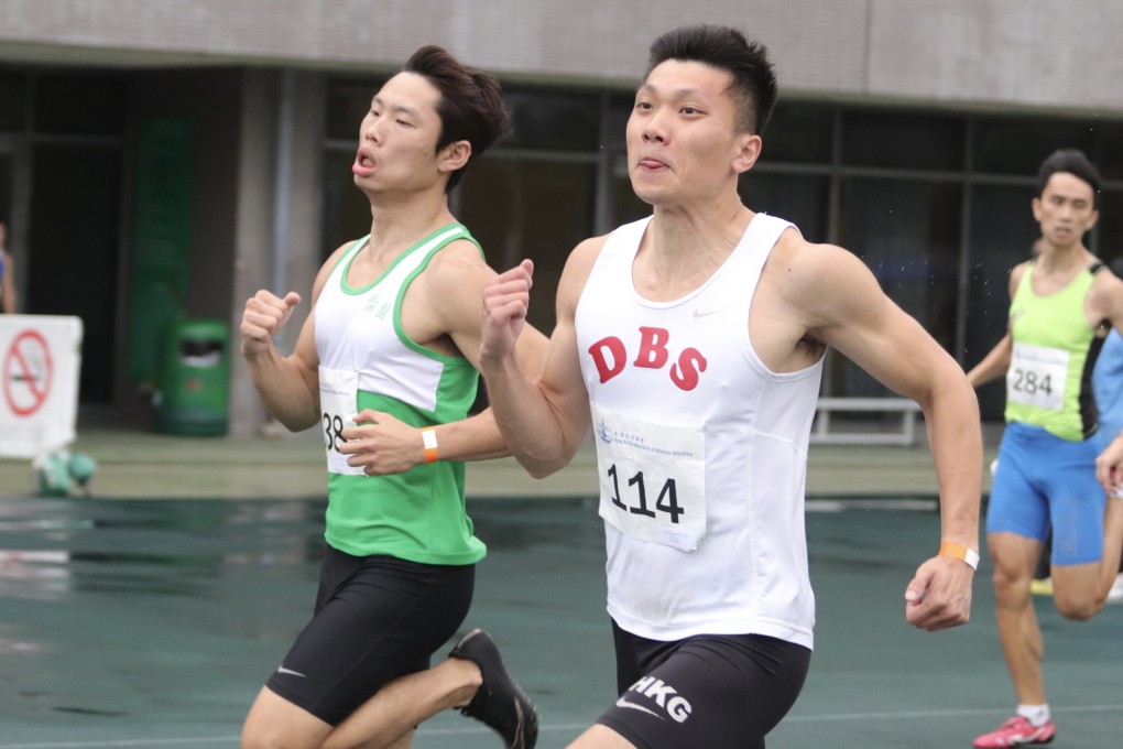 Lee Hong-kit (right) wins the men’s 100 metres, with Shak Kam-ching (left) claiming silver. Photo: Shirley Chui