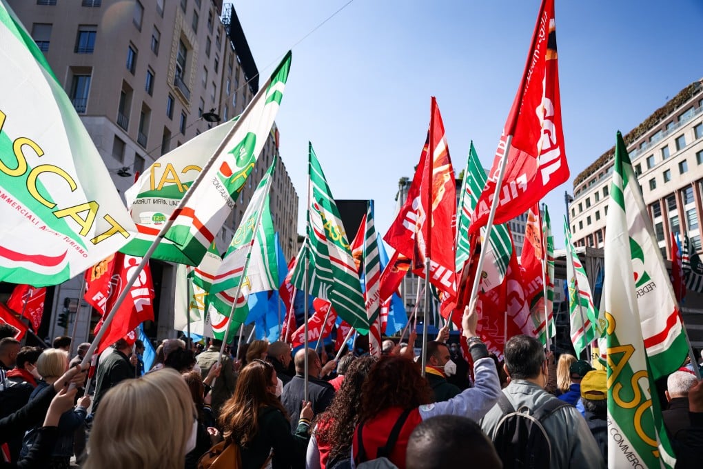 Members of Italian unions taking part in demonstrations on International Labour Day, also known as May Day, on Sunday. Photo: via dpa