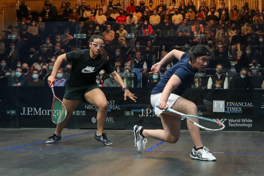 Chan Sin-yuk (right) plays against Egypt’s Kenzy Ayman in the Tournament of Champions Challenger final in New York. Photo: Professional Squash Association