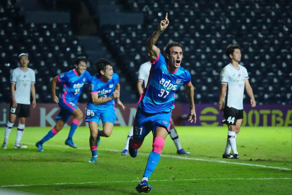 Kitchee’s Raul Baena celebrates after scoring to make it 2-2 against Vissel Kobe. Photo: Reuters
