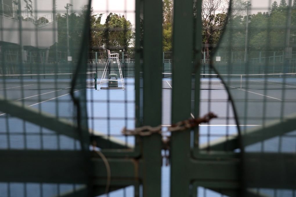 A tennis court is locked at Victoria Park in Causeway Bay amid the coronavirus outbreak in April 2020. Photo: Nora Tam