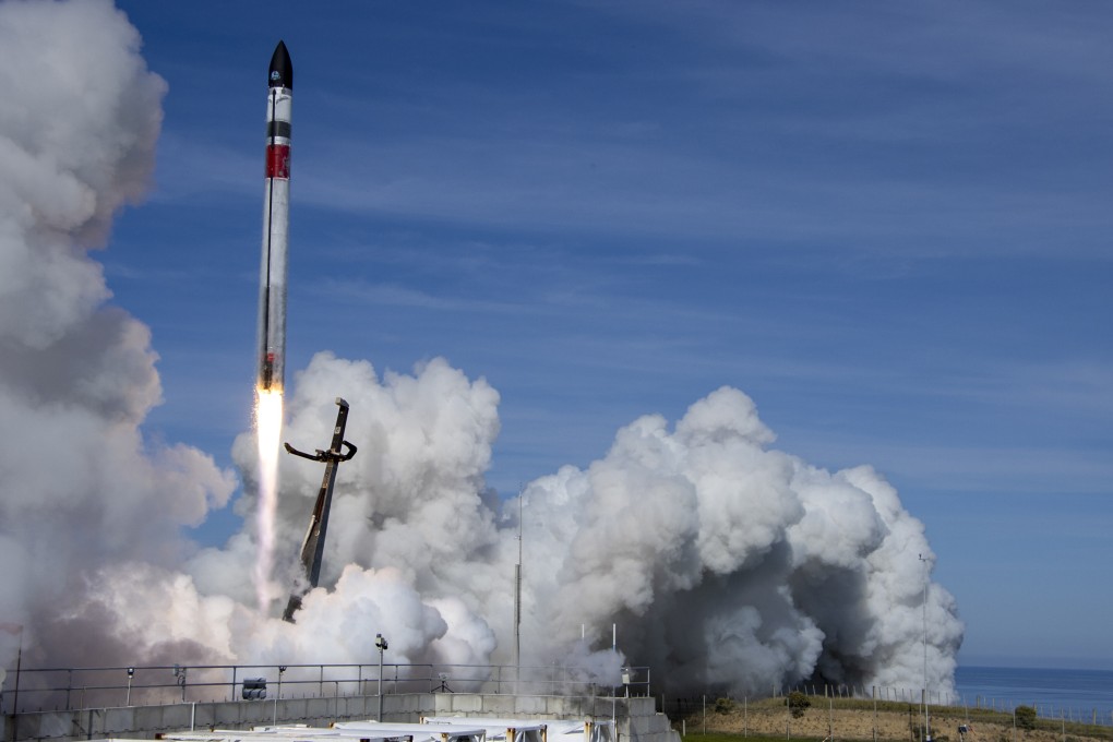 The Electron rocket blasts off from the Mahia Peninsula launch pad in New Zealand on Tuesday. Photo: Rocket Lab via AP