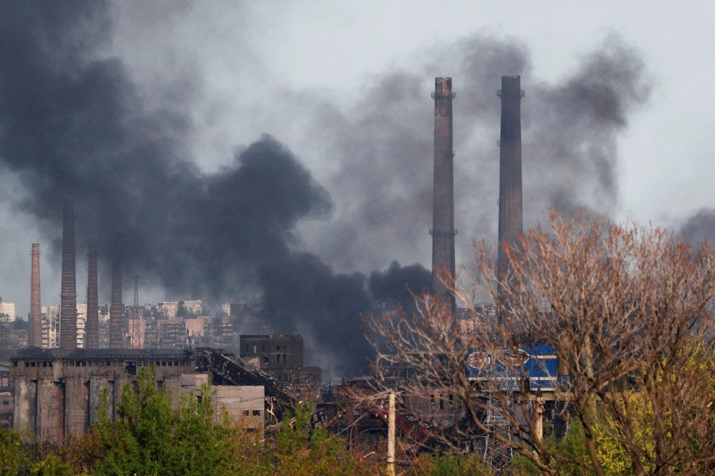 Smoke rises above a plant of Azovstal Iron and Steel Works during Ukraine-Russia conflict in the southern port city of Mariupol, Ukraine on Tuesday. Photo: Reuters