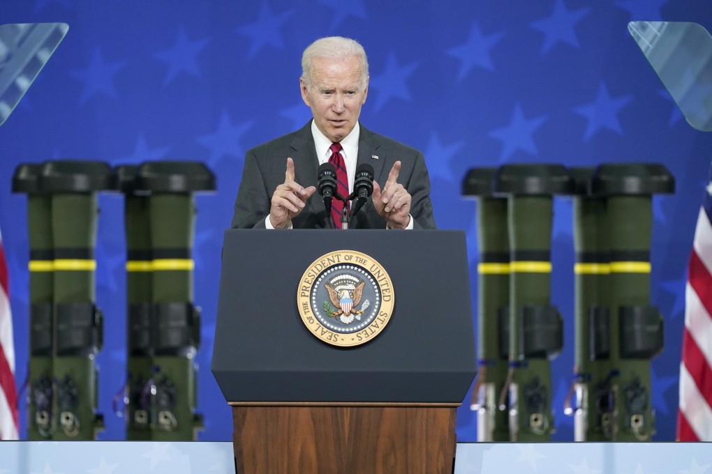 US President Joe Biden during a visit to a Lockheed Martin facility in Alabama, where Javelin anti-tank missiles are made. Photo: AP