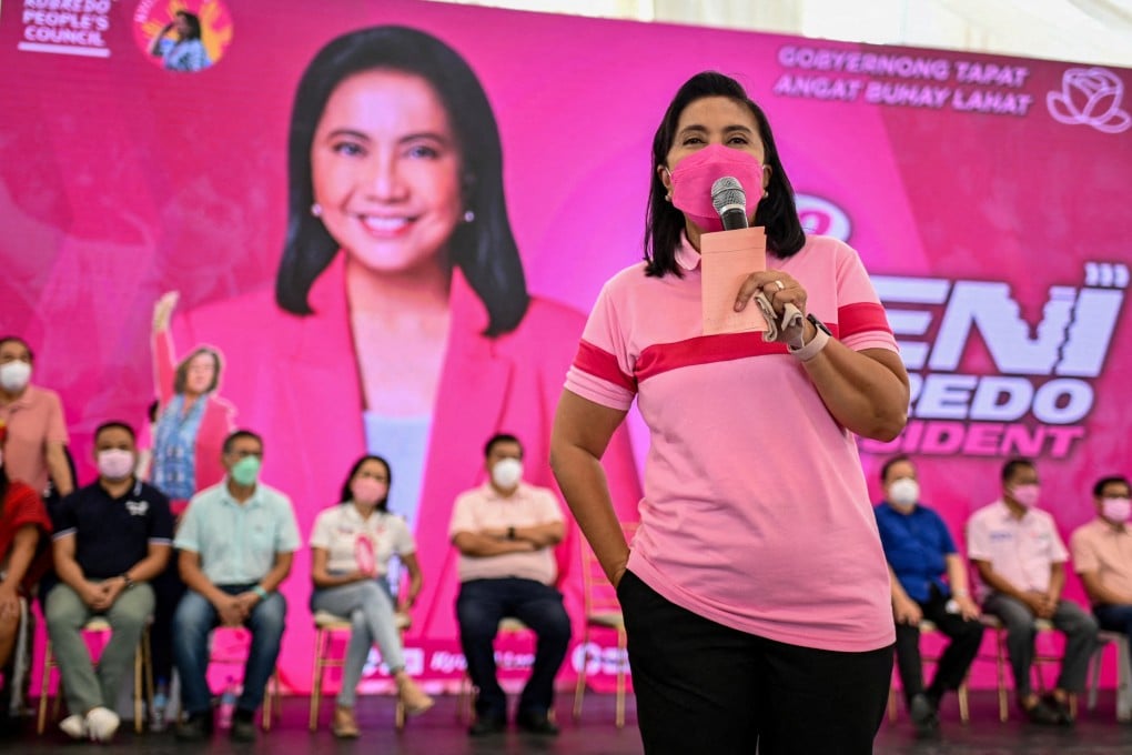 Leni Robredo, current Philippine vice-president and a presidential candidate, speaks during a campaign rally in Quezon City, Metro Manila, earlier this year. Photo: Reuters