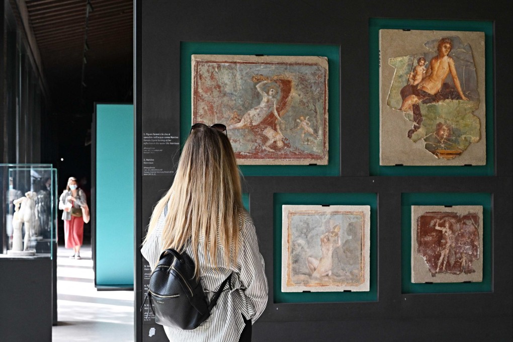 “Art and Sensuality in the Houses of Pompeii” is a new exhibition featuring erotic sculptures and mosaics from the ancient Roman city. Photo: Andreas Solaro/AFP