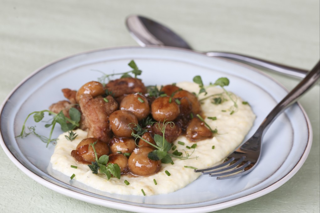 Pan-fried sweetbreads with mushrooms and polenta. Photo: Jonathan Wong
