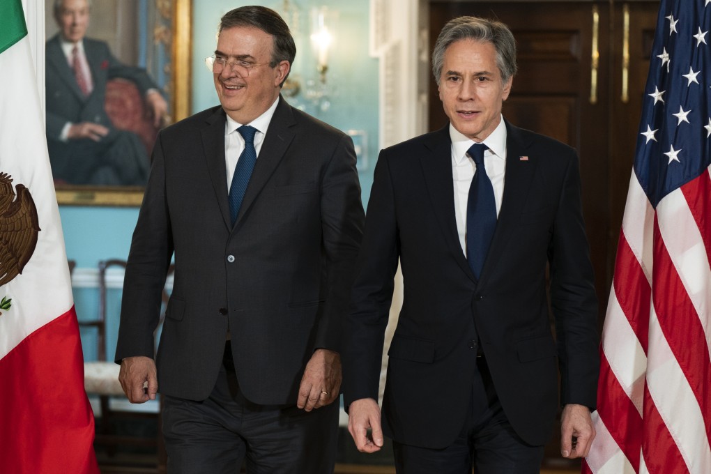 Secretary of State Antony Blinken (right) and Mexico’s Foreign Minister Marcelo Ebrard on Tuesday. Photo: AP