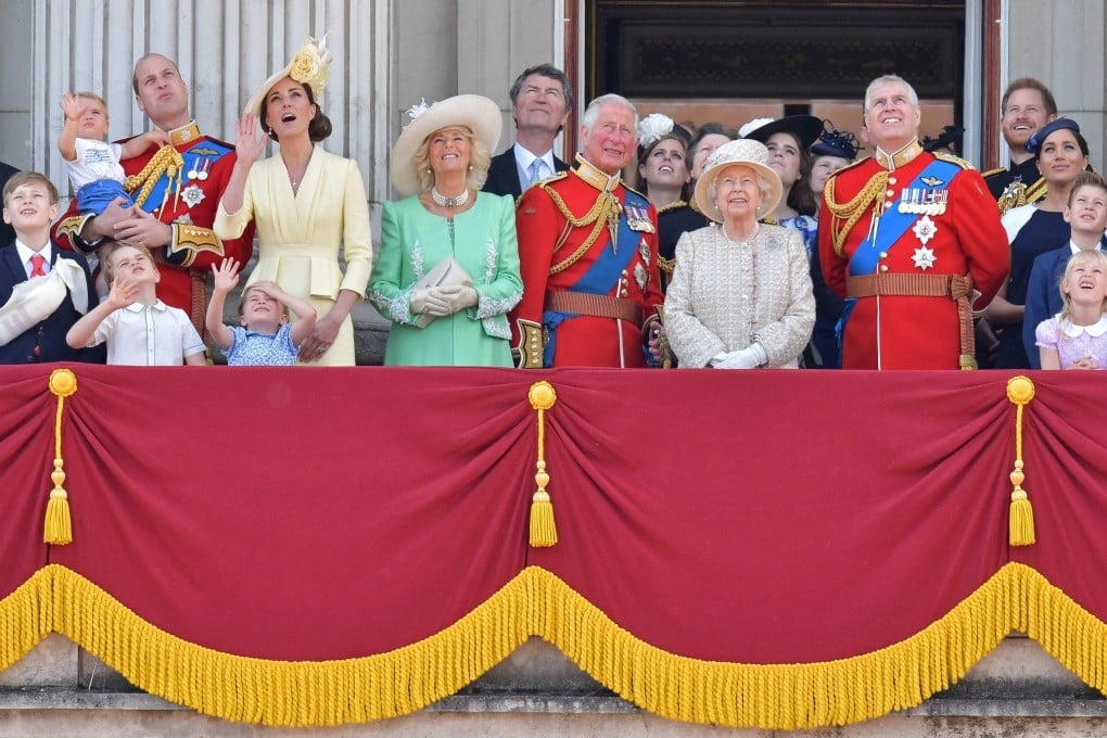 The British royal family gather on Buckingham Palace’s balcony to watch a fly-past in 2019. Prince Andrew and Prince Harry and his wife Meghan will not be on the balcony in next month’s jubilee celebrations. Photo: AFP