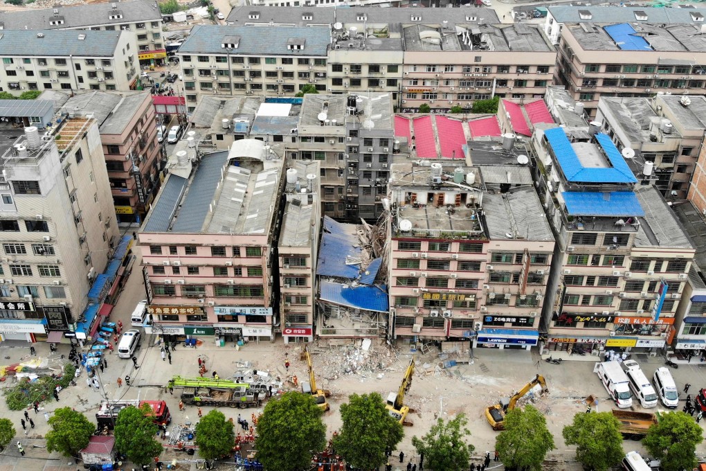 The six-storey building in Changsha which collapsed, killing 53 people. Photo: AFP