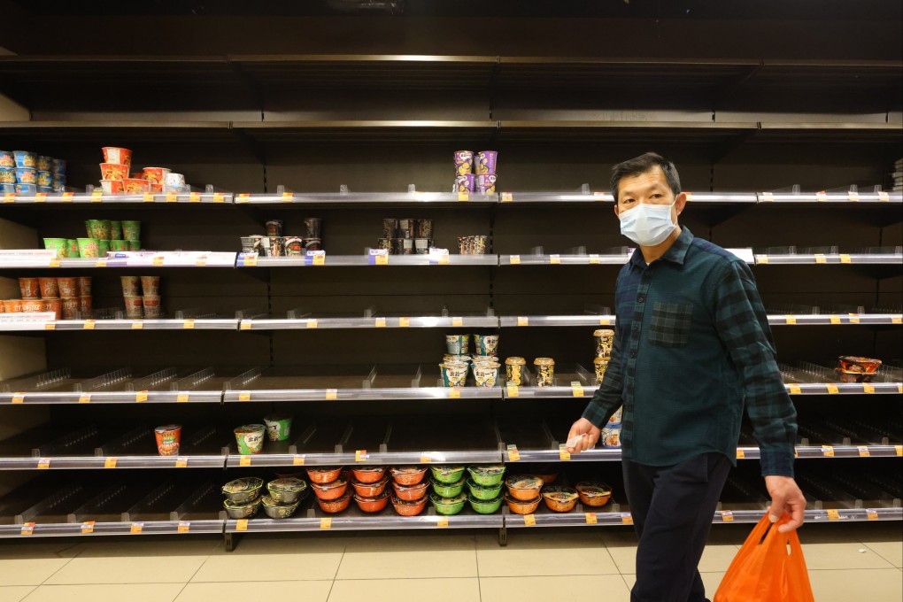 Bare shelves at a ParknShop supermarket at Lei Tung Estate on March 6. Photo: Dickson Lee