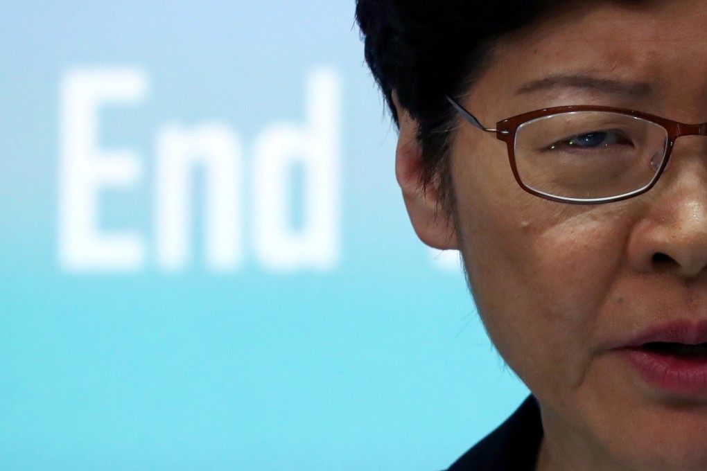 Hong Kong Chief Executive Carrie Lam attends a news conference to discuss sweeping emergency laws on October 4, 2019. Photo: Reuters