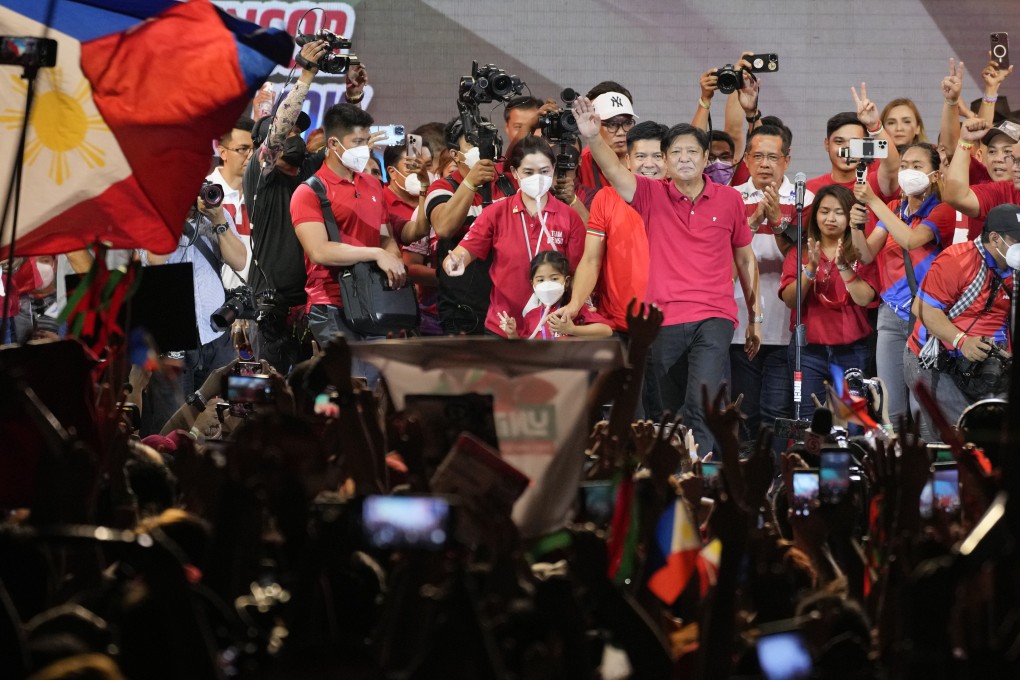 Ferdinand Marcos Jnr waves to the crowd during a campaign rally in Quezon City, Philippines. File photo: AP