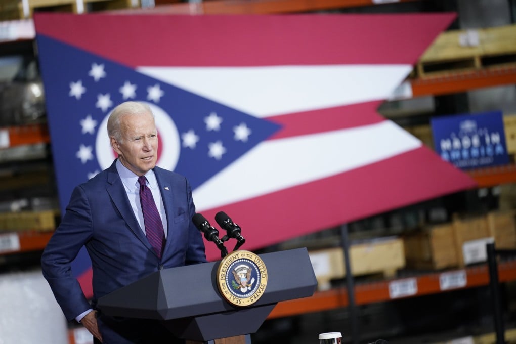 US President Joe Biden speaks at United Performance Metals in Hamilton, Ohio on Friday. Biden touted his “additive manufacturing forward” initiative and reiterated calls to Congress to pass China-related legislation. Photo: AP